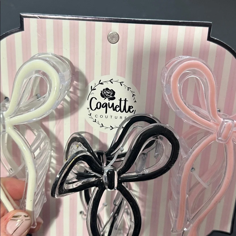 Coquette set of 3 bow plastic hair clips